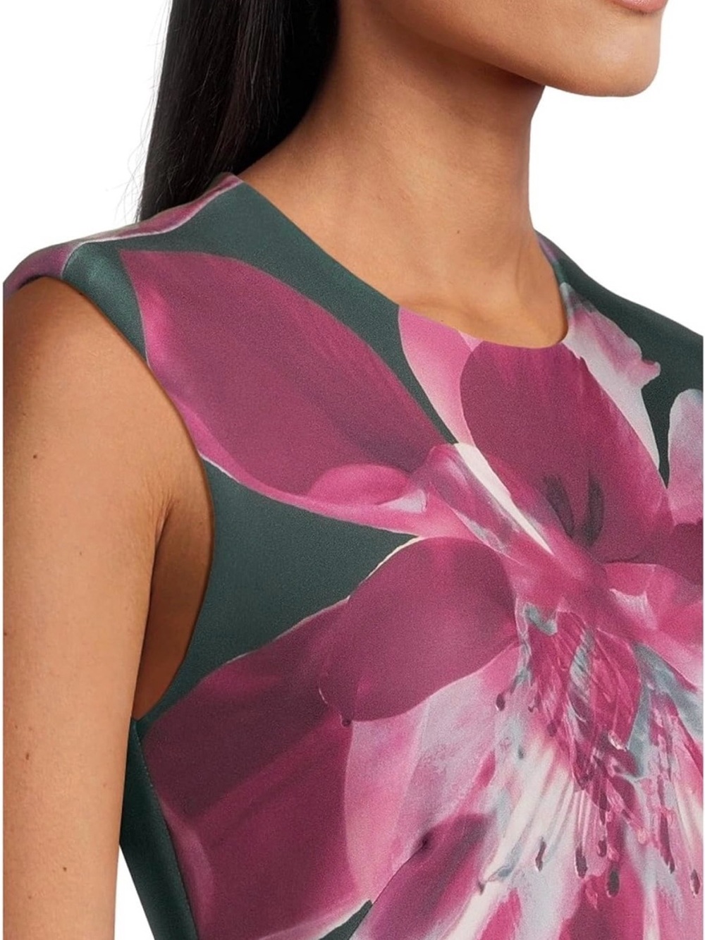 Calvin Klein Dark Green Midi Dress with Pink Floral Print - Picture 4 of 9